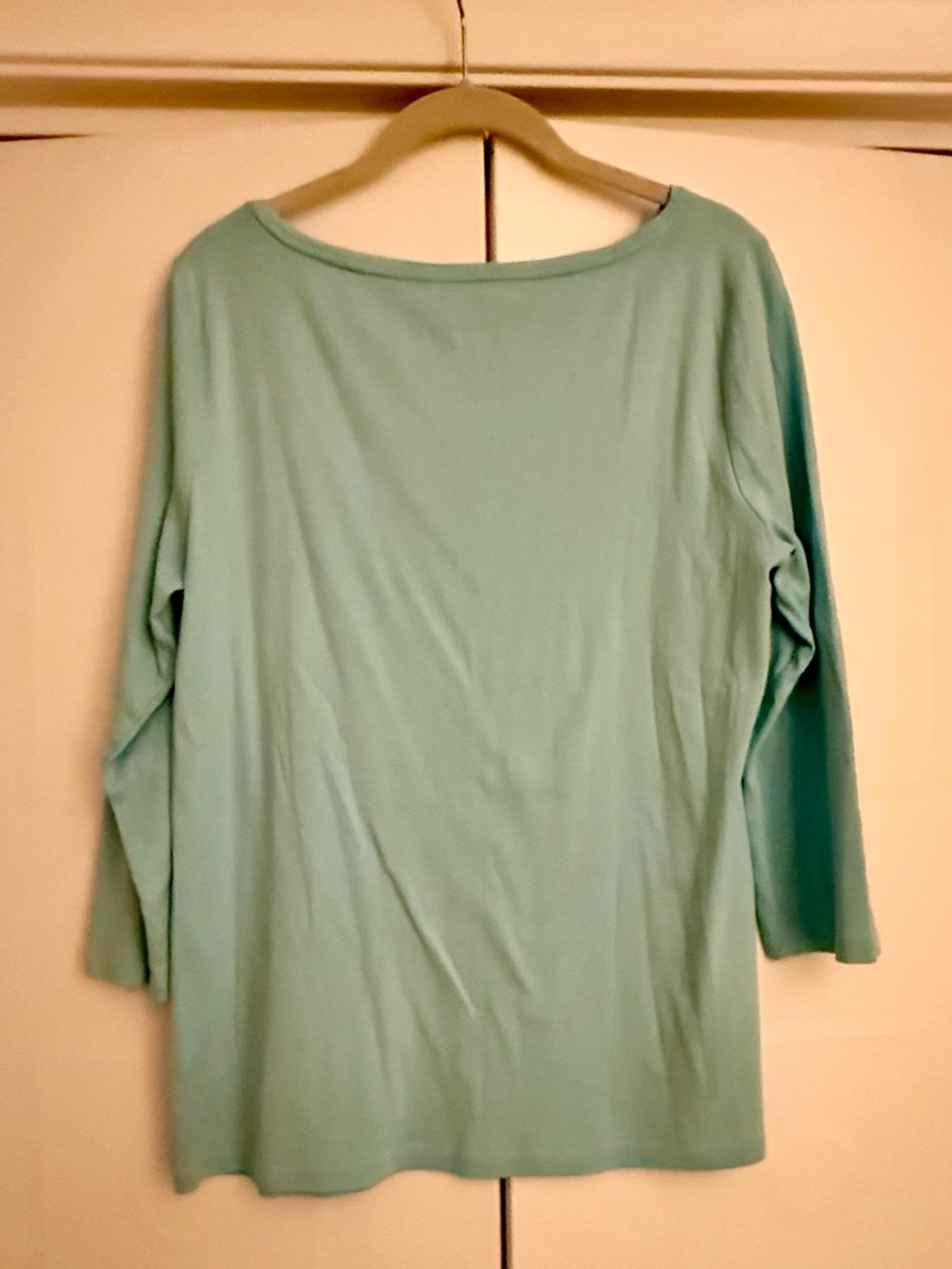 THE TALBOTS TEE SEA SALT BLUE SOLID BATEAU NECK TEE PIMA COTTON - Picture 3 of 6